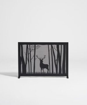 Design fire screen for the fireplace depicting a deer in the woods