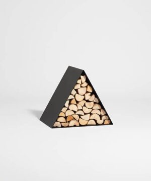 Design Adamello log holder that recalls the shape of the Brescia mountains with a large load of wood and to be placed on the ground
