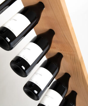 Wine rack in solid wood and metal base