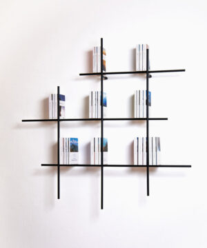 Minimal design bookcase made with iron tubes and handmade